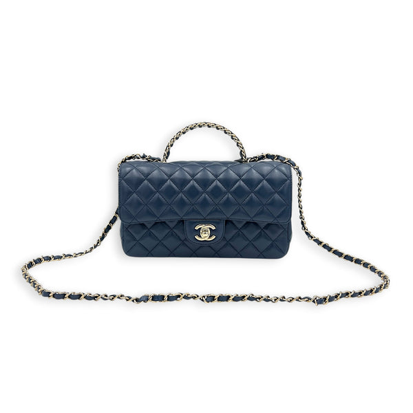 Classic 23A Crystal Blue Top Handle Bag in Lambskin, Gold hardware