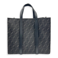 FF Shopper Black Top Handle Bag in Jacquard, Silver hardware