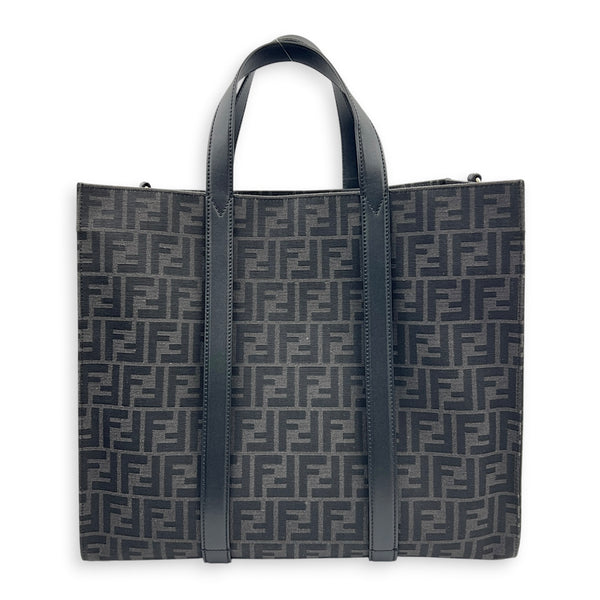 FF Shopper Black Top Handle Bag in Jacquard, Silver hardware