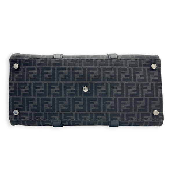 FF Shopper Black Top Handle Bag in Jacquard, Silver hardware
