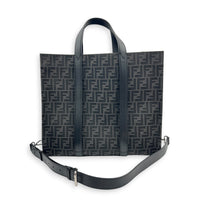 FF Shopper Black Top Handle Bag in Jacquard, Silver hardware