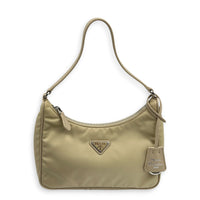 Re-Nylon Beige Shoulder Bag in Nylon, Silver hardware