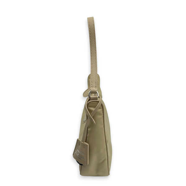 Re-Nylon Beige Shoulder Bag in Nylon, Silver hardware