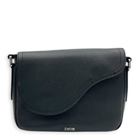 Saddle Mini Black Messenger in Calfskin, Silver hardware