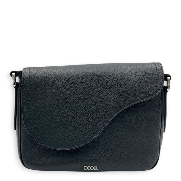Saddle Mini Black Messenger in Calfskin, Silver hardware