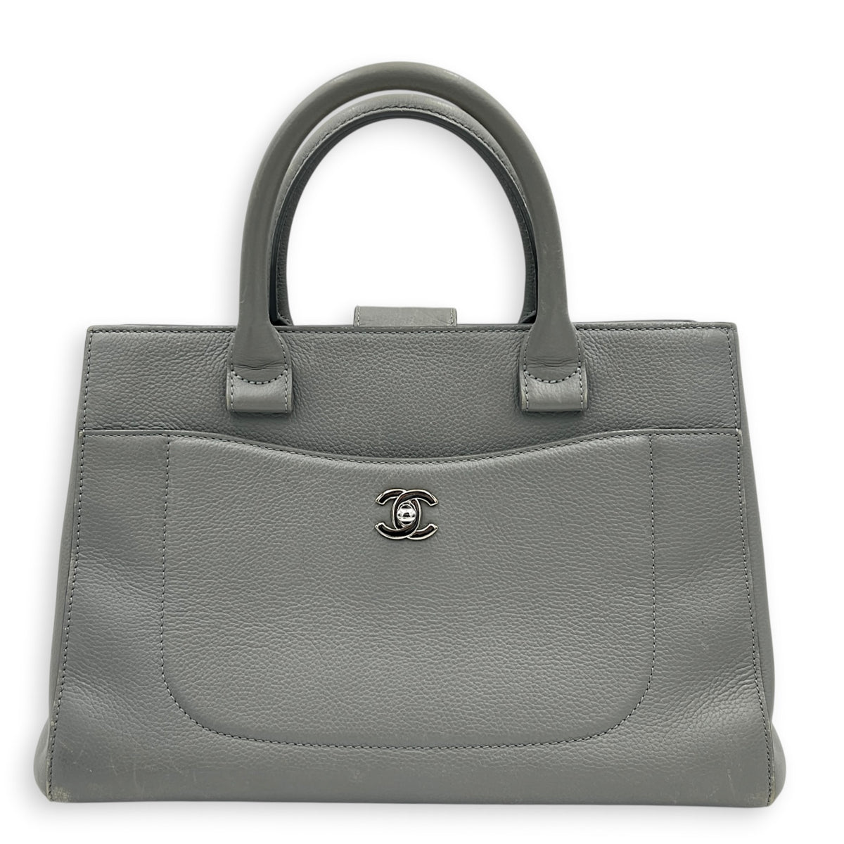 Neo Executive Tote Top Handle Bag Grey in Calfskin, Silver hardware