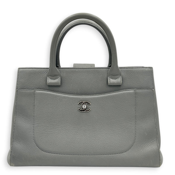 Neo Executive Tote Top Handle Bag Grey in Calfskin, Silver hardware