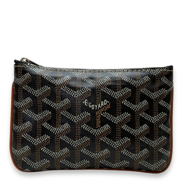 Senat Mini Brown Pouch in Coated Canvas, Silver hardware