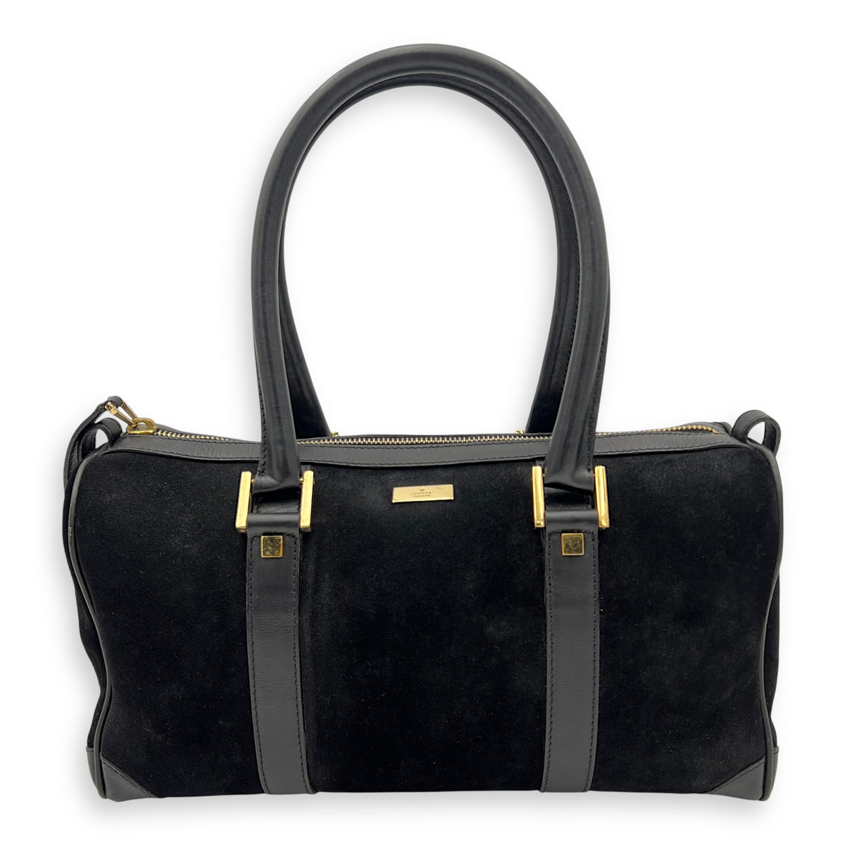 Gucci Boston Top Handle Bag Black in Suede Leather, Gold hardware_1