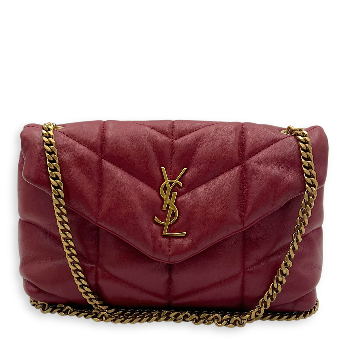 Saint Laurent Puffer Mini Red Shoulder Bag in Lambskin, Gold hardware_1