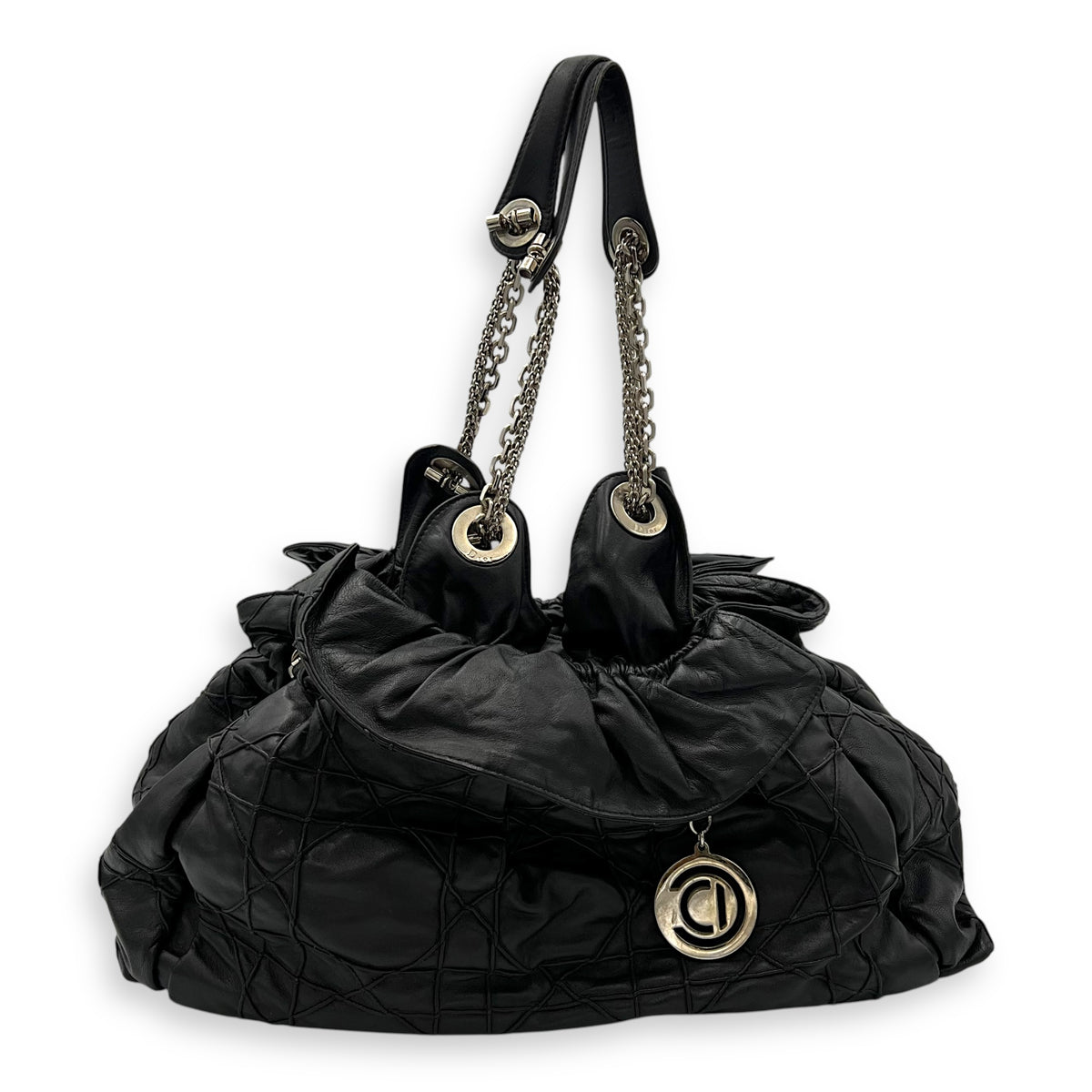 Christian Dior Cannage Shoulder Bag Black in Lambskin, Silver hardware_1