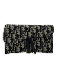 Christian Dior Saddle Wallet On Chain Blue in Jacquard, Gold hardware_1