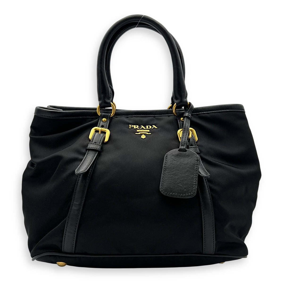 Prada Logo Black Top Handle Bag in Nylon, Gold hardware_1