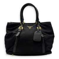 Prada Logo Black Top Handle Bag in Nylon, Gold hardware_1