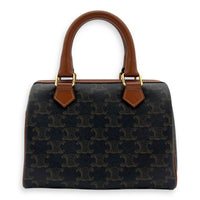 Celine Triomphe Boston Brown Top Handle Bag in Coated Canvas, Gold hardware_1