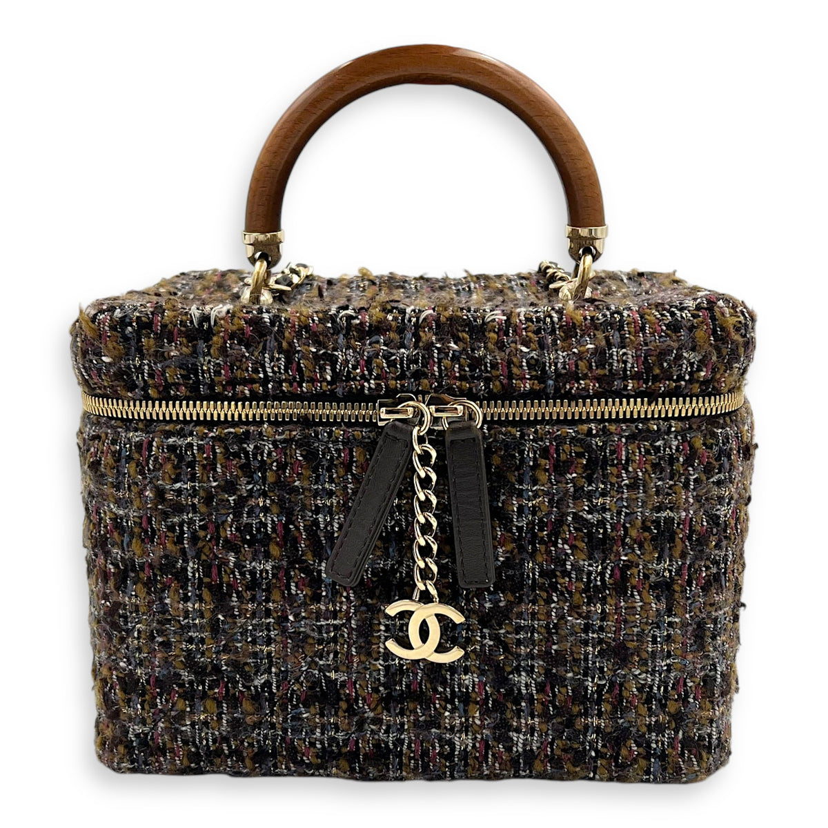 Chanel Vanity Case Wood Multi-colour Top Handle Bag in Tweed, Gold hardware_1