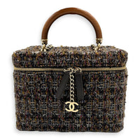 Chanel Vanity Case Wood Multi-colour Top Handle Bag in Tweed, Gold hardware_1