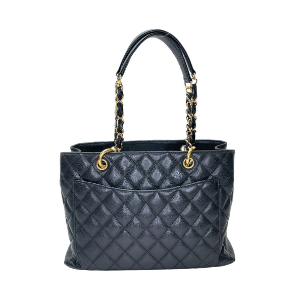 GST Grand Black Tote Bag in Caviar Leather, Gold hardware