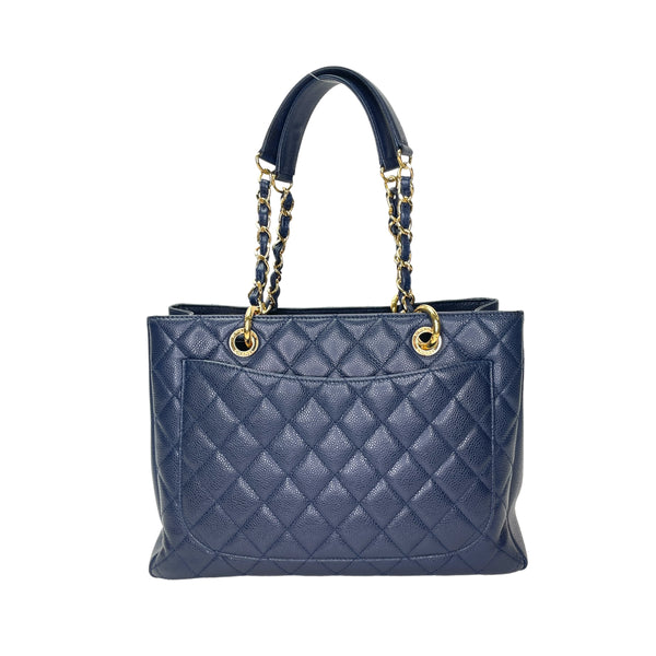 GST Medium Blue Tote Bag in Caviar Leather, Gold hardware
