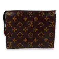Pochette Toilette 19 Brown Pouch in Monogram Coated Canvas, Gold hardware