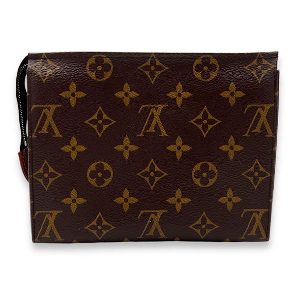Pochette Toilette 19 Brown Pouch in Monogram Coated Canvas, Gold hardware