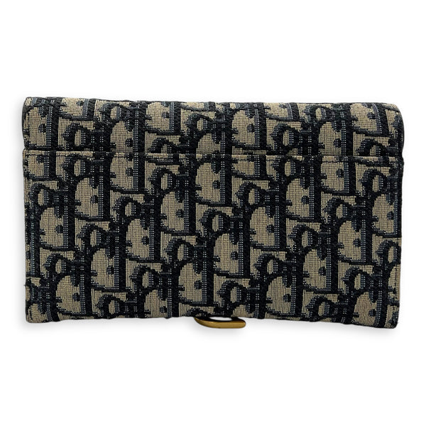 Christian Dior Saddle Wallet On Chain Blue in Jacquard, Gold hardware_2