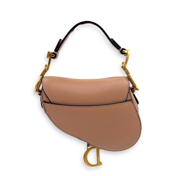 Christian Dior Saddle Top Handle Bag Micro Beige in Calfskin, Gold hardware_2