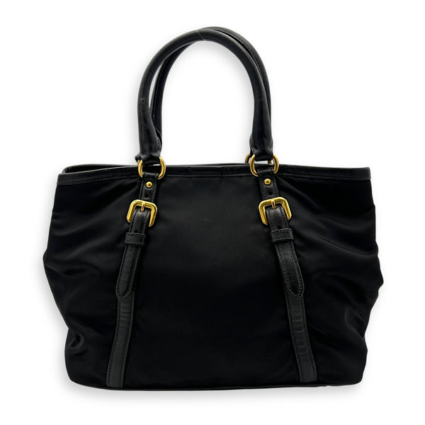 Prada Logo Black Top Handle Bag in Nylon, Gold hardware_2