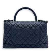Chanel Coco Handle Quilted Top Handle Bag Blue in Caviar Leather, Silver hardware_2