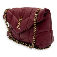 Saint Laurent Puffer Mini Red Shoulder Bag in Lambskin, Gold hardware_3