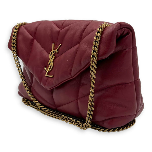 Saint Laurent Puffer Mini Red Shoulder Bag in Lambskin, Gold hardware_3