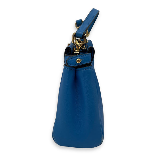 Fendi Peekaboo Top Handle Bag Micro Blue in Calfskin , Gold Hardware_3