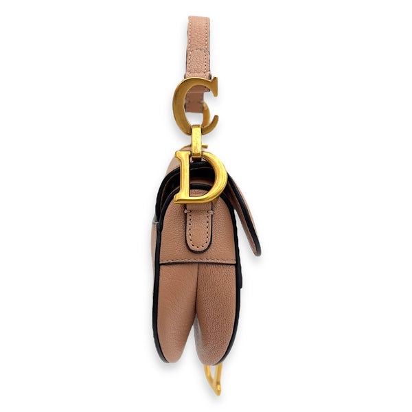 Christian Dior Saddle Top Handle Bag Micro Beige in Calfskin, Gold hardware_3