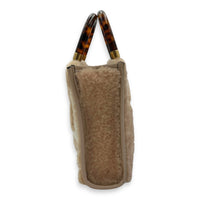 Fendi Sunshine Top Handle Bag Mini Beige in Faux Fur, Gold hardware_3