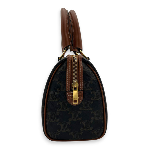 Celine Triomphe Boston Brown Top Handle Bag in Coated Canvas, Gold hardware_3