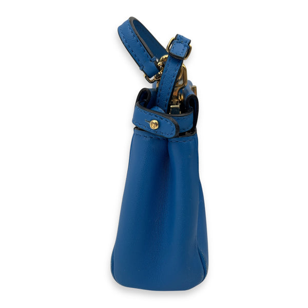Fendi Peekaboo Top Handle Bag Micro Blue in Calfskin , Gold Hardware_4