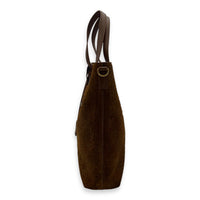 Saint Laurent Shopping Tote Bag Brown in Suede Leather, Gold hardware_4