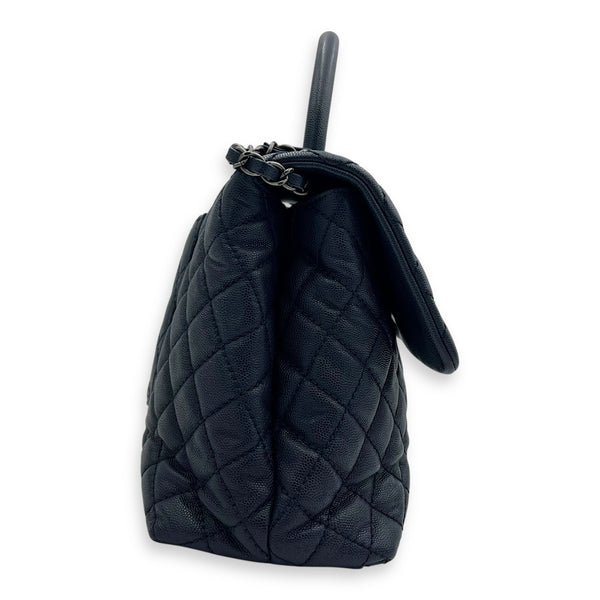 Chanel Coco Handle Quilted Top Handle Bag Blue in Caviar Leather, Silver hardware_4