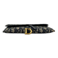 Christian Dior Saddle Wallet On Chain Blue in Jacquard, Gold hardware_5