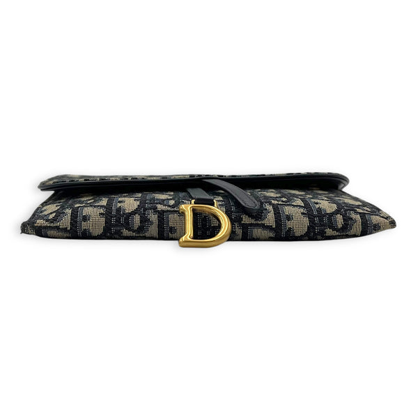 Christian Dior Saddle Wallet On Chain Blue in Jacquard, Gold hardware_5
