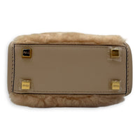 Fendi Sunshine Top Handle Bag Mini Beige in Faux Fur, Gold hardware_5