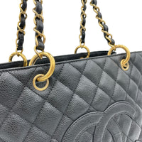 GST Grand Black Tote Bag in Caviar Leather, Gold hardware