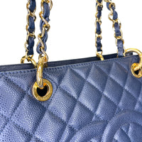 GST Medium Blue Tote Bag in Caviar Leather, Gold hardware
