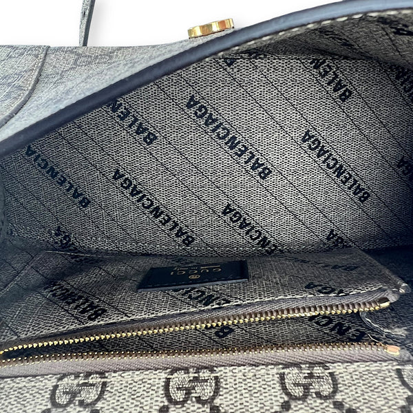 Gucci x Balenciaga Hourglass GG Supreme Brown Top Handle Bag in Monogram Coated Canvas, Gold hardware_6