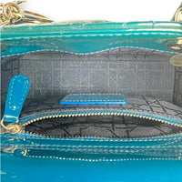 Christian Dior Lady Dior Mini Blue Top Handle Bag in Patent Leather, Silver hardware_6