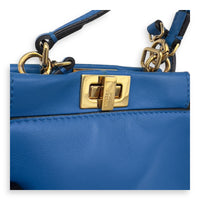 Fendi Peekaboo Top Handle Bag Micro Blue in Calfskin , Gold Hardware_10