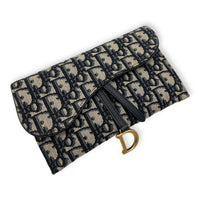 Christian Dior Saddle Wallet On Chain Blue in Jacquard, Gold hardware_6