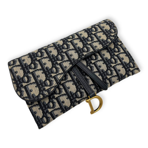 Christian Dior Saddle Wallet On Chain Blue in Jacquard, Gold hardware_6