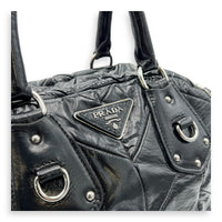 Prada Quilted Top Handle Bag Black in Glazed Calfskin, Silver hardware_6