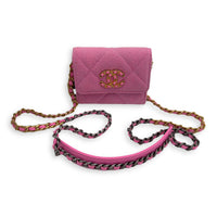Chanel C19 Pink Wallet On Chain in Denim, Gold hardware_9